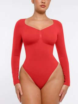 Shop The Edit - Seamless Long Sleeve Tummy Control Bodysuit Red