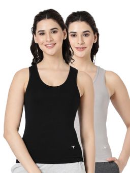 BLOSSOM - Womens Knitted Cotton Featuring Wide Neck Tank Top Multi-Color (Pack of 2)