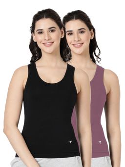 BLOSSOM - Womens Knitted Cotton Featuring Wide Neck Tank Top Multi-Color (Pack of 2)