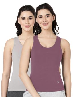 BLOSSOM - Womens Knitted Cotton Featuring Wide Neck Tank Top Multi-Color (Pack of 2)