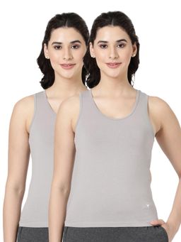 BLOSSOM - Womens Knitted Cotton Slip Featuring Wide Neck Tank Top Grey (Pack of 2)