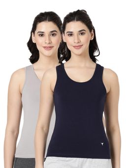 BLOSSOM - Womens Knitted Cotton Featuring Wide Neck Tank Top Multi-Color (Pack of 2)