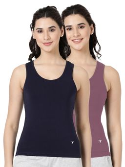 BLOSSOM - Womens Knitted Cotton Featuring Wide Neck Tank Top Multi-Color (Pack of 2)
