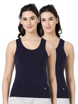 BLOSSOM - Womens Knitted Cotton Featuring Wide Neck Tank Top Navy Blue (Pack of 2)