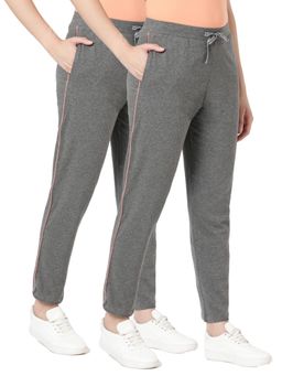 BLOSSOM - Womens Cotton Pants with Pockets Contrast Piping Charcoal (Pack of 2)