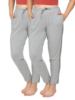 BLOSSOM - Womens Cotton Pants with Pockets Contrast Piping Grey (Pack of 2)