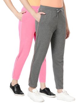 BLOSSOM - Womens Cotton Pants with Pockets Contrast Piping Multi-Color (Pack of 2)