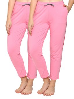 BLOSSOM - Womens Cotton Pants with Pockets Contrast Piping Pink (Pack of 2)
