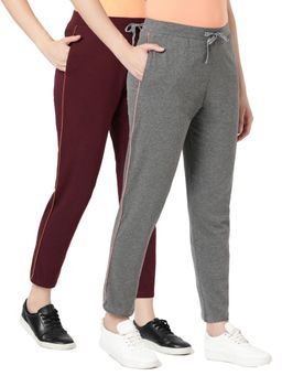 BLOSSOM - Womens Cotton Pants with Pockets Contrast Piping Multi-Color (Pack of 2)