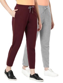 BLOSSOM - Womens Cotton Pants with Pockets Contrast Piping Multi-Color (Pack of 2)