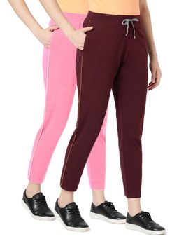 BLOSSOM - Womens Cotton Pants with Pockets Contrast Piping Multi-Color (Pack of 2)