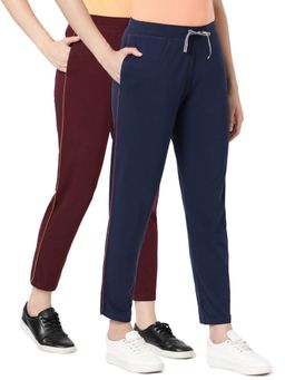 BLOSSOM - Womens Cotton Pants with Pockets Contrast Piping Multi-Color (Pack of 2)