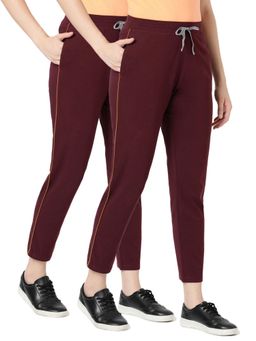 BLOSSOM - Womens Cotton Pants with Pockets Contrast Piping Purple (Pack of 2)