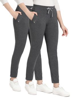 BLOSSOM - Womens Drawstring Closure Fitted Lounge Pants Charcoal (Pack of 2)