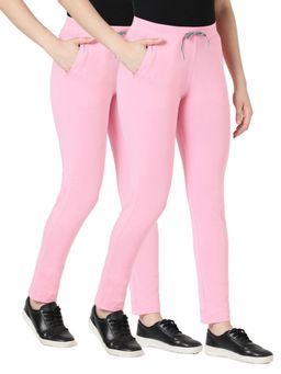 BLOSSOM - Womens Drawstring Closure Fitted Lounge Pants Pink (Pack of 2)