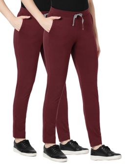 BLOSSOM - Womens Drawstring Closure Fitted Lounge Pants Maroon (Pack of 2)