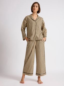 Chemistry - Cotton Striped Lace Insert Nightsuit Beige