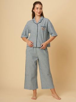 Chemistry - Striped Nightsuit Embroidery Black