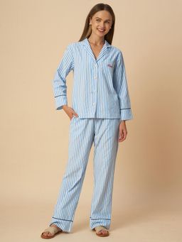 Chemistry - Striped Nightsuit Ric Rac Detailing Blue