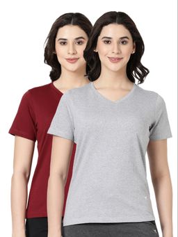 BLOSSOM - Womens 100% Knitted Cotton T-Shirt Multi-Color (Pack of 2)