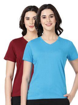 BLOSSOM - Womens 100% Knitted Cotton T-Shirt Multi-Color (Pack of 2)