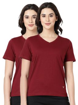 BLOSSOM - Womens 100% Knitted Cotton T-Shirt Maroon (Pack of 2)