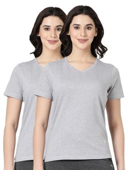 BLOSSOM - Womens 100% Knitted Cotton T-Shirt Grey (Pack of 2)
