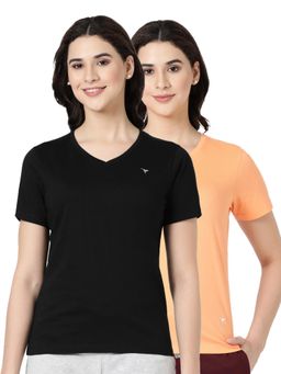 BLOSSOM - Womens 100% Knitted Cotton T-Shirt Multi-Color (Pack of 2)
