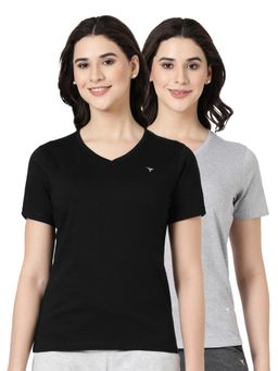 BLOSSOM - Womens 100% Knitted Cotton T-Shirt Multi-Color (Pack of 2)