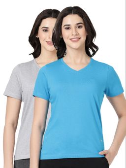 BLOSSOM - Womens 100% Knitted Cotton T-Shirt Multi-Color (Pack of 2)