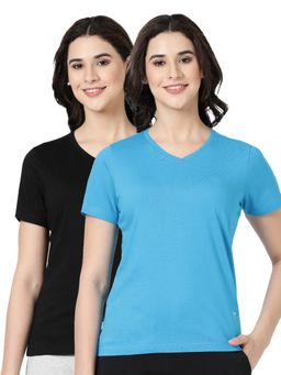 BLOSSOM - Womens 100% Knitted Cotton T-Shirt Multi-Color (Pack of 2)