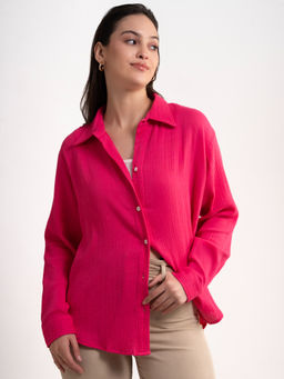 Lounge Dreams - Women Wrinked Cotton Shirt Pink