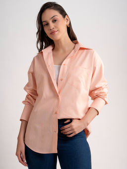 Lounge Dreams - Women Cotton Striped Shirt Orange