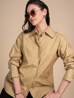 Lounge Dreams - Women Blended Linen Shirt Beige
