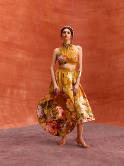 KALISTA - Mustard Rosalie Skirt with Crop Top (Set of 2)