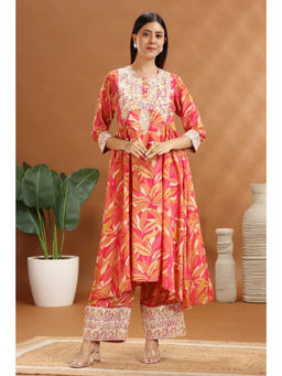 Cotton Culture - Orange Roman Silk Embroidered A-Line Co-Ord (Set of 2)