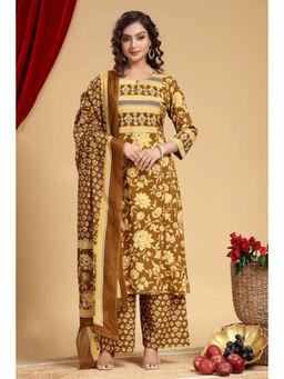 Cotton Culture - Mehandi Green Jaipuri Cotton Printed Kurta With Pant & Dupatta (Set of 3)