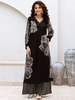 ISHIN - Black Women Floral Printed Regular Kurta With Pant (Set of 2)