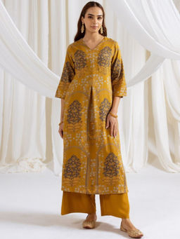 ISHIN - Mustard Women Printed Regular Kurta With Pant (Set of 2)