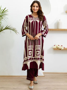 ISHIN - Purple Women Ethnic Motifs Printed Regular Kurta With Pant (Set of 2)