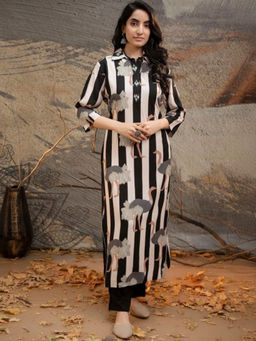 ISHIN - Black Women Printed Regular Kurta With Pant (Set of 2)