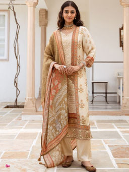 ISHIN - Cream Women Ethnic Motifs Printed Regular Kurta With Pant & Dupatta (Set of 3)