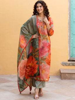 ISHIN - Multi-Color Women Floral Printed Regular Kurta With Pant & Dupatta (Set of 3)