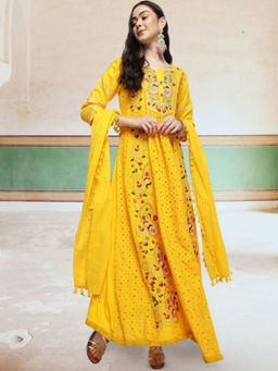 ISHIN - Yellow Women Ethnic Motifs Embroidered Regular Kurta With Pant & Dupatta (Set of 3)