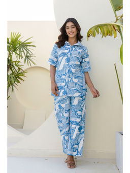GulaboSitabo - Blue Conversational Printed Co-Ord (Set of 2)