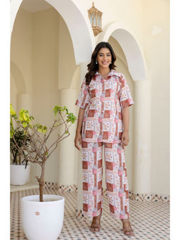 GulaboSitabo - White Floral Grid Printed Shirt Co-Ord (Set of 2)