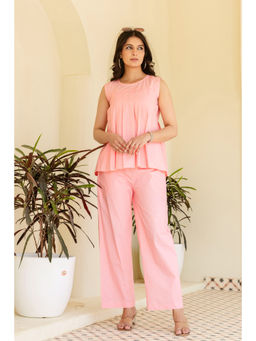 GulaboSitabo - Pink Pure Cotton Pleated Sleeveless Co-Ord (Set of 2)