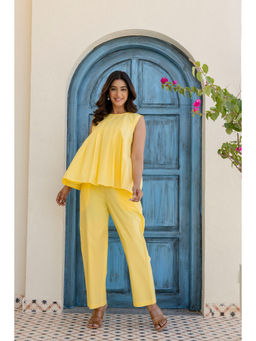 GulaboSitabo - Yellow Pure Cotton Pleated Sleeveless Co-Ord (Set of 2)