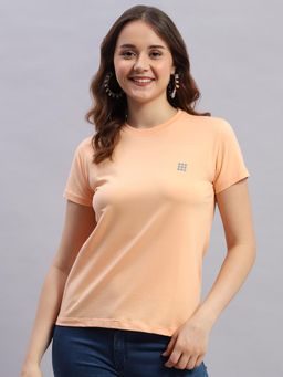 Rock.it - Women's Peach Solid Round Neck Half Sleeve Top