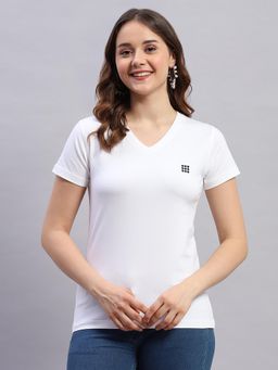 Rock.it - Women's White Solid V Neck Half Sleeve Top